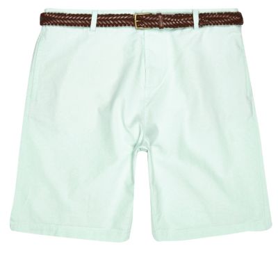 Light green belted chino slim bermuda shorts